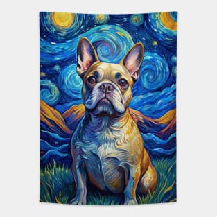 French Bulldog Dog Breed Painting in a Van Gogh Starry Night Art Style Tapestry