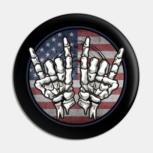 Skeleton Hands Devil Horns Rock USA Pin