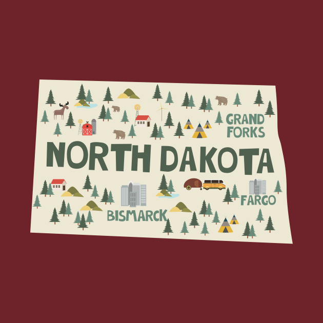 North Dakota Illustrated Map by JunkyDotCom