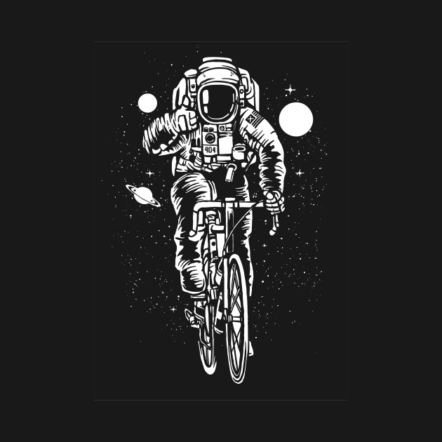 astronaut riding bicycle funny science hipster design outerspace