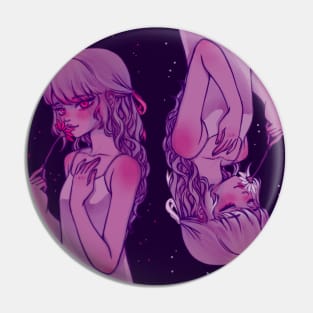 Girl gaze, Flowers, Anime, Digital Painting Pin