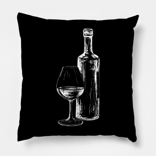 Sketch of a bottle of wine with a glass Pillow by Arpi Design Studio