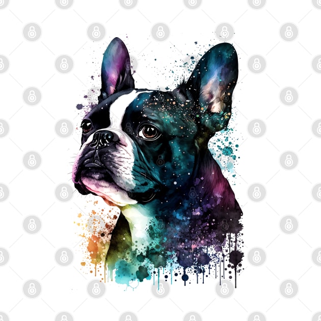 Rainbow Boston Terrier Watercolor Art by doglovershirts