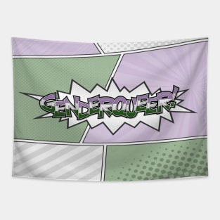 Halftone Genderqueer Pride Typography with Flag Background Tapestry