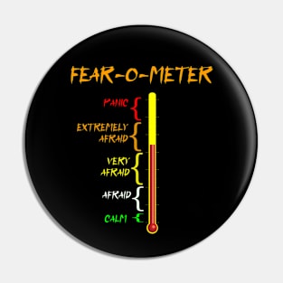 Funny Halloween fear-o-meter - vertical meter with 5 readings. Pin