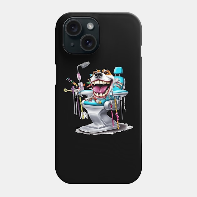 A 3D render of an English bulldog in a dental chair, with a bib around its neck Phone Case by teestore_24