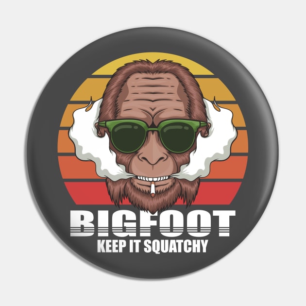 Keep It Squatchy Funny Retro Bigfoot Sasquatch Pin by RajaGraphica