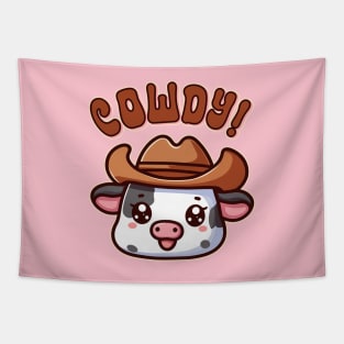 Cowdy Yall Howdy Cow Funny Cowboy Pun Tapestry