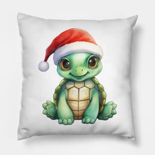 Green Sea Turtle in Santa Hat Pillow