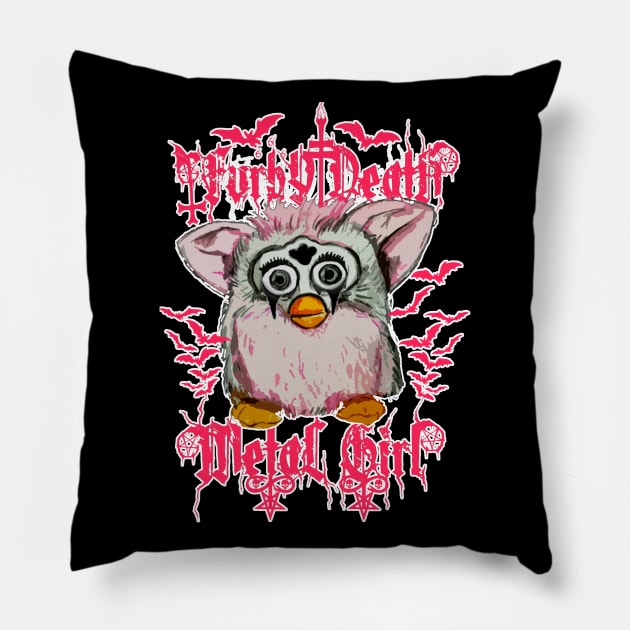 FURBY BLACK METAL Pillow by sevencrow