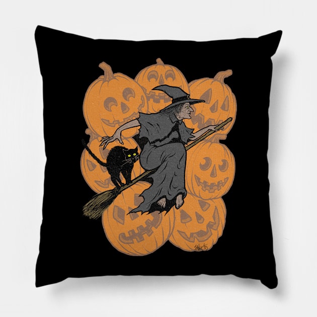 Vintage Halloween "Draw This In Your Style": Witch's Flight Pillow by Chad Savage