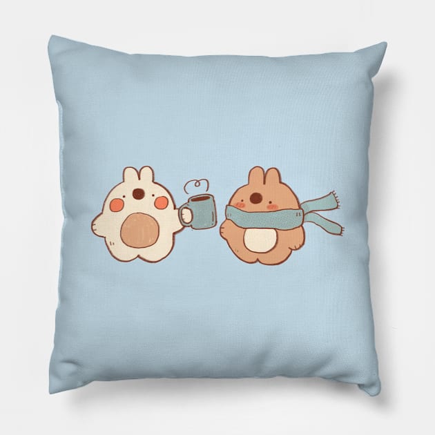 Cozy Bunnies Pillow by maiadrawss