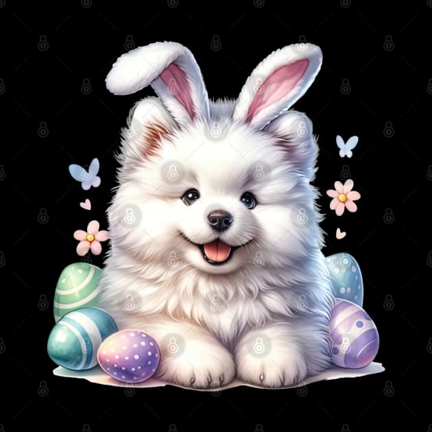 Puppy Samoyed Bunny Ears Easter Eggs Happy Easter Day by cyberpunk art