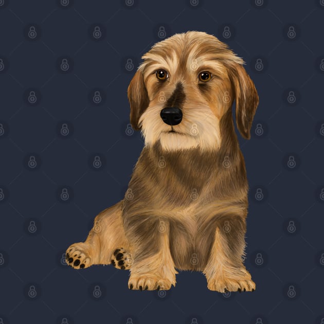 Wirehaired Dachshund sitting dog by Mehu Art