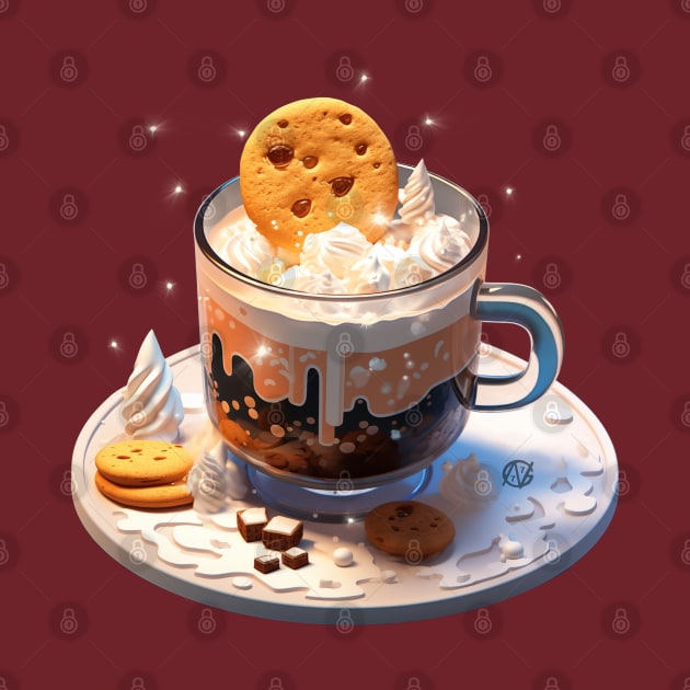 Hot Chocolate with Cookie and lots of whipped cream by Violet77 Studio