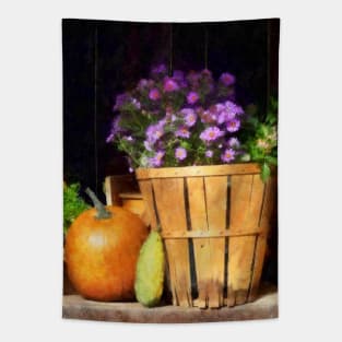 Basket of Asters With Pumpkin and Gourd Tapestry