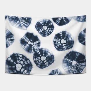 Shibori Kumo tie dye dark navy blue dots over white Tapestry