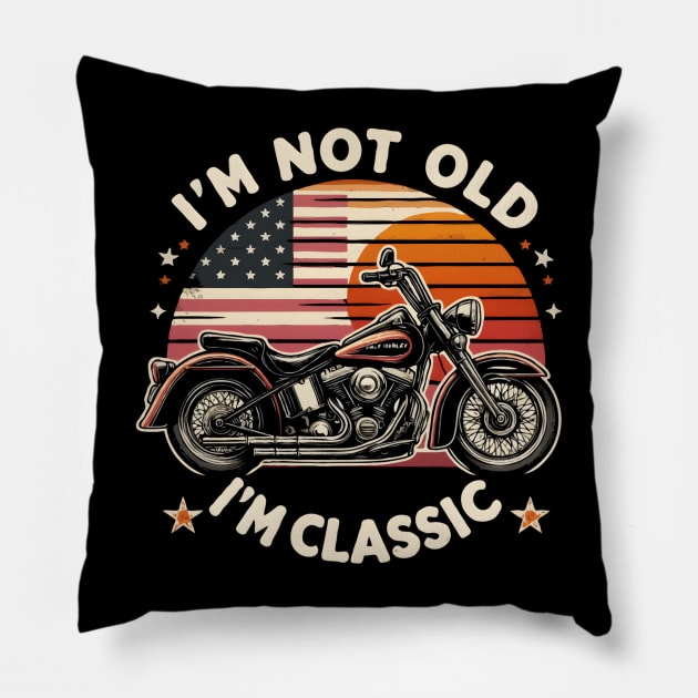 Retro America Flag Vintage Motorcycle Rider gift Fathers Day Pillow by TopTees