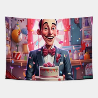 pee wee herman celebrating, Paul Reubens, cake, balloons Tapestry