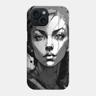 Woman In Black And White - Digital Portrait Phone Case