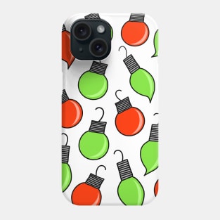 Red and Green Christmas Ornaments Cartoon Pattern on a White Backdrop, made by EndlessEmporium Phone Case