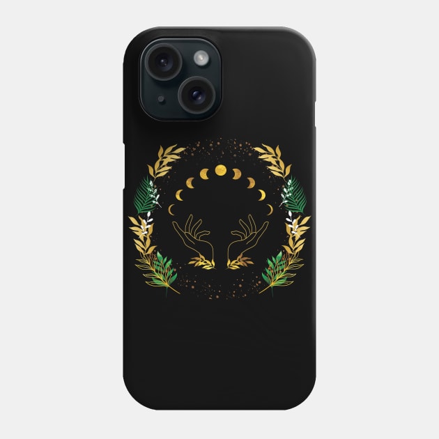 Gold Moon Phase Floral Phone Case by themadesigns