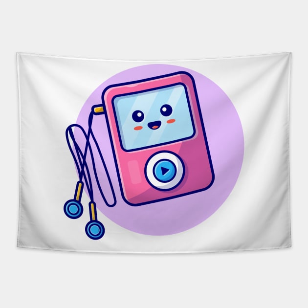 Cute Ipod With Earphone Cartoon Vector Icon Illustration (2) Tapestry by Catalyst Labs