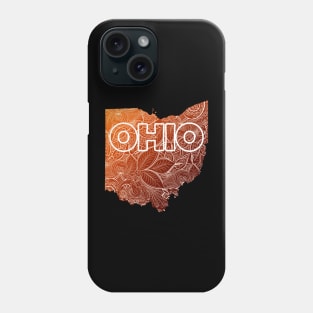 Colorful mandala art map of Ohio with text in brown and orange Phone Case