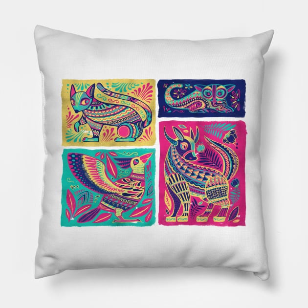 Alebrijes Animals - Mexican Pink Pillow by akaneyabushita