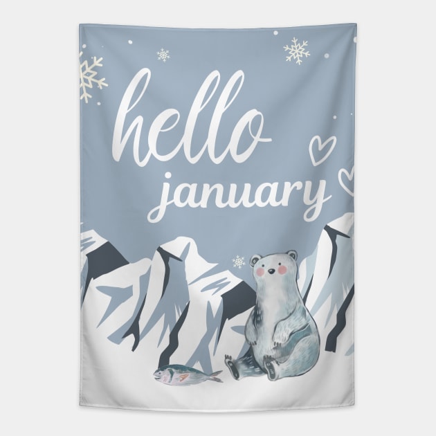 Hello January Tapestry by ARTMeggy