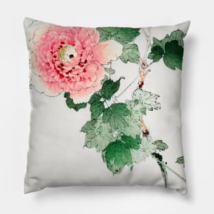 Tree peony woodblock print by Watanabe Seitei Pillow