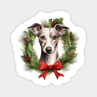 Christmas Whippet Dog Wreath Magnet