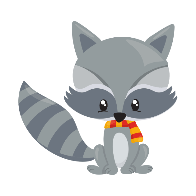 Cute Raccoon, Little Raccoon, Raccoon With Scarf by Jelena Dunčević