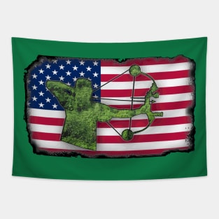 Green Camo Bowhunting Compound Tapestry