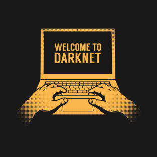 Hands of a hacker entering a darknet on a laptop T-Shirt