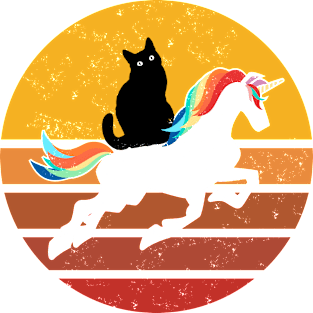 Black cat riding unicorn Magnet