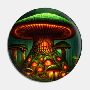 Magical Big Cottage Mushroom House with Lights in Forest with High Trees, Mushroom Aesthetic Pin