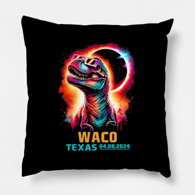 Waco Texas Total Solar Eclipse 2024 T Rex Dinosaur Pillow by SanJKaka