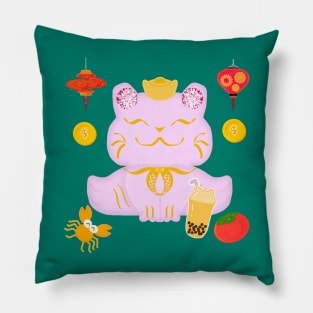 Pink cat brings wealth: Chinese New Year Pillow