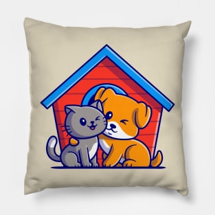 Cute Cat And Dog Cartoon Pillow