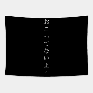 Okottenaiyo (おこってないよ) = I am not angry. in Japanese traditional horizontal writing style all hiragana in white Tapestry