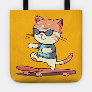 Funny cat on skateboard Tote