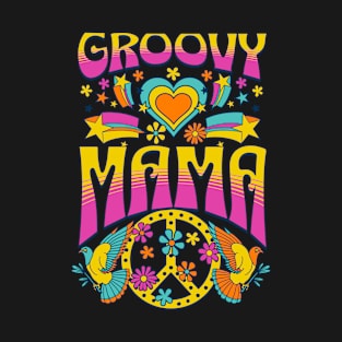 70s Retro Groovy Mama Matching Family Birthday Party T-Shirt