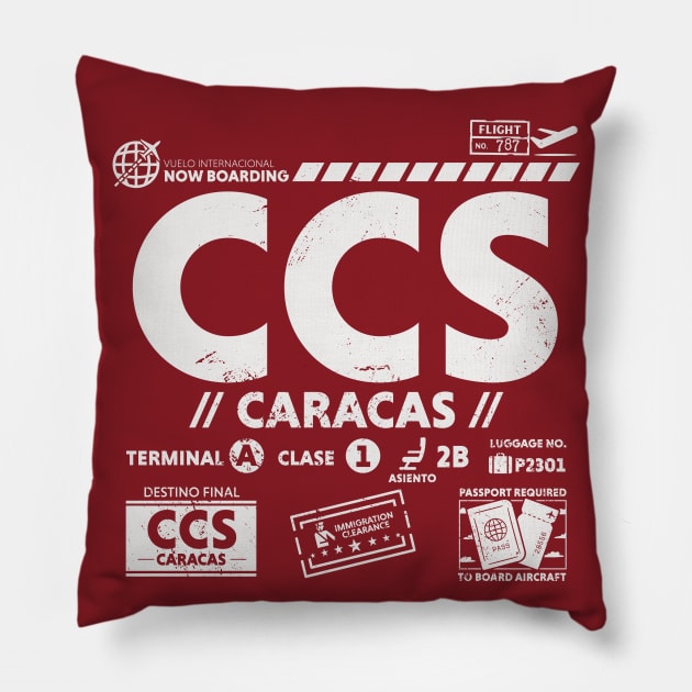 Vintage Caracas CCS Airport Code Travel Day Retro Travel Tag Pillow by Now Boarding