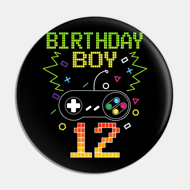 Birthday Boy 12 Video Game Controller Gamer 12th Birthday Pin by ruffianlouse