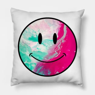 electric neon psychedelic oil spill smiley face Pillow
