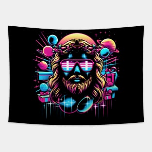 COOL SUNGLASS JESUS PLANETS RETRO 80'S NEON VIBE Tapestry