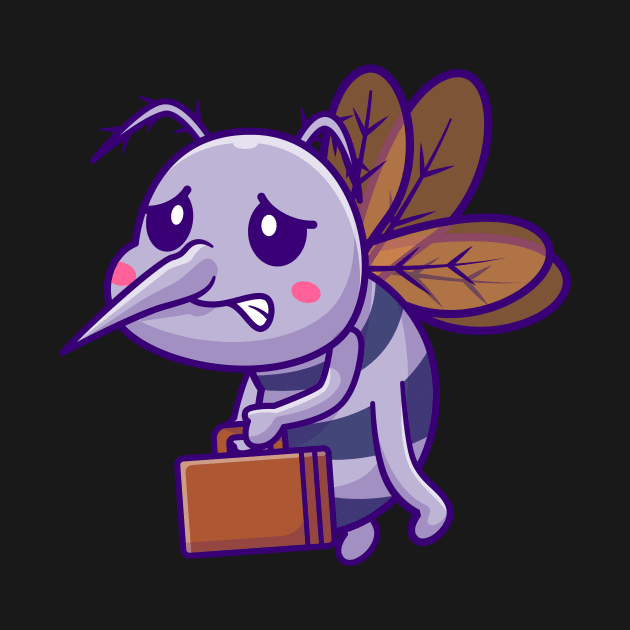 Cute Mosquito Jobless Holding Suitcase Cartoon by Catalyst Labs