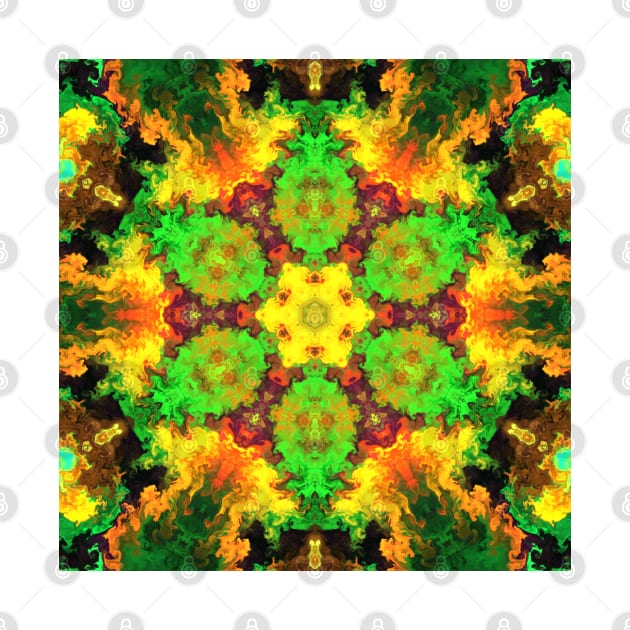 Psychedelic Hippie Flower Green Orange and Yellow by WormholeOrbital