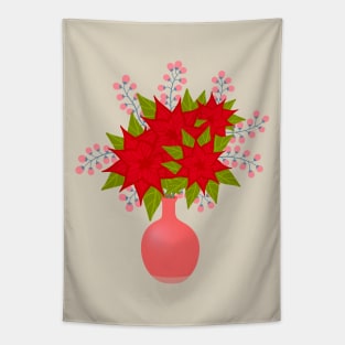 FESTIVE POINSETTIA Floral in Vase Christmas Xmas Winter Holidays - UnBlink Studio by Jackie Tahara Tapestry